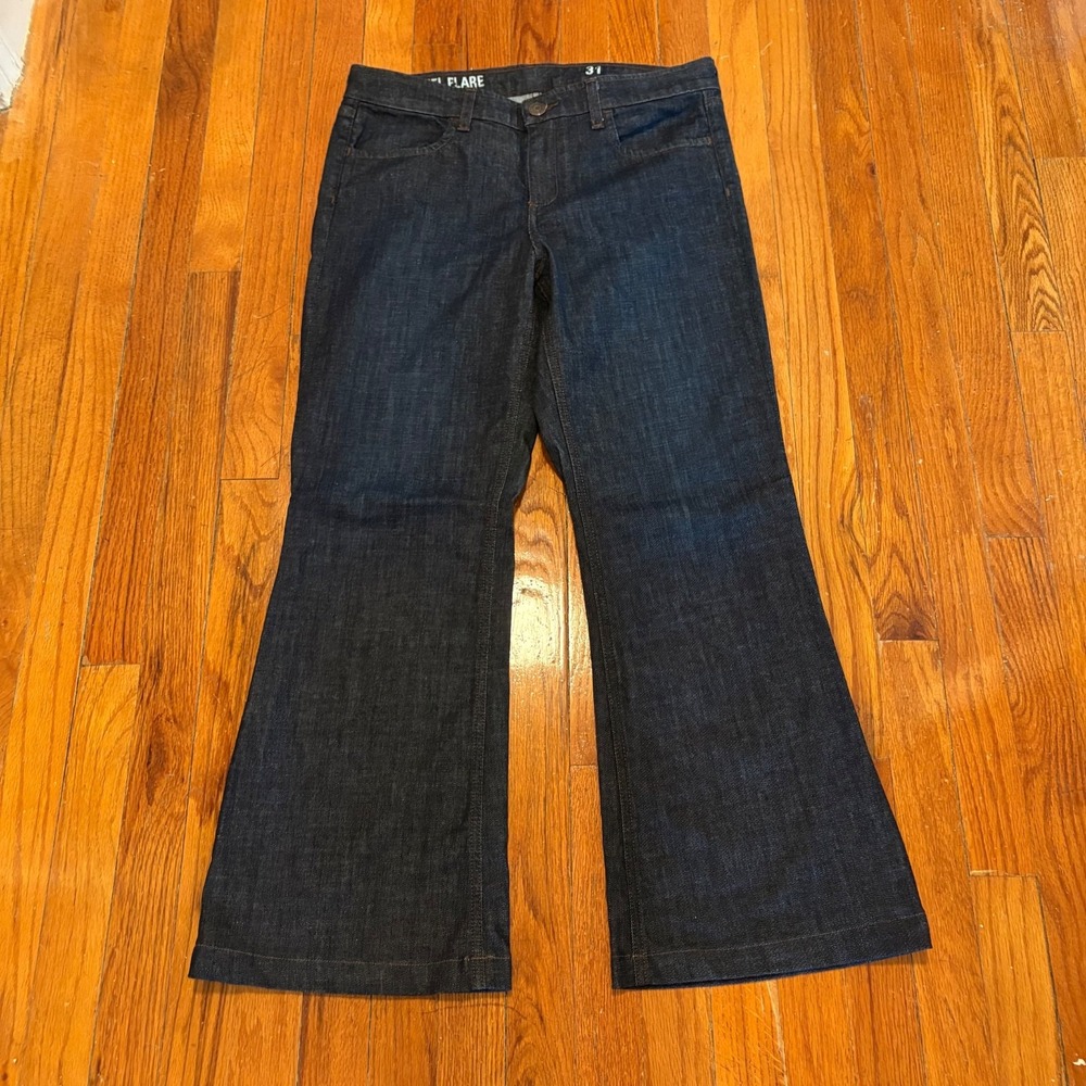 J Crew Womens 31 High Heel Flare Jeans Blue Dark Fade Made in USA - Picture 1 of 9
